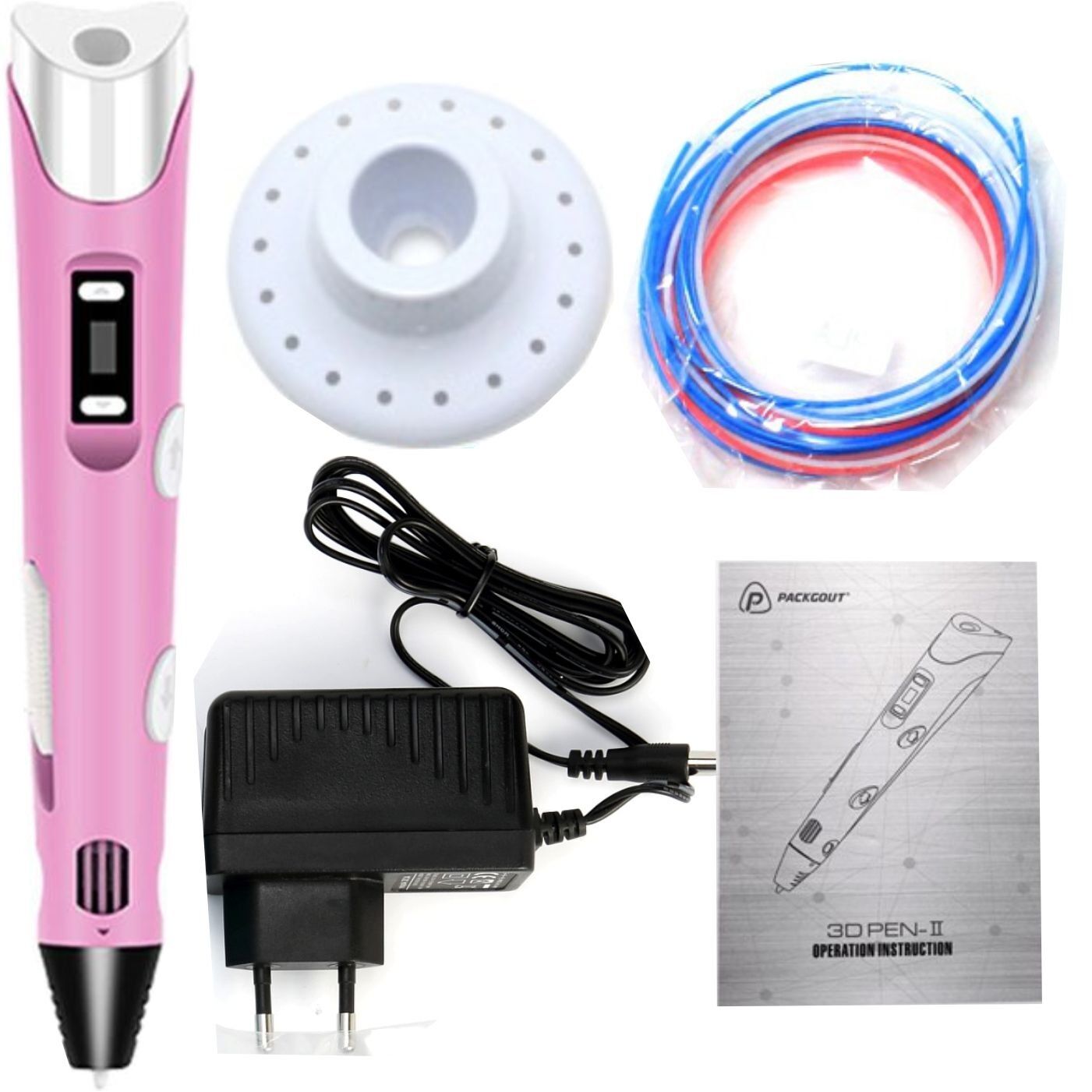 3D Kalem Pembe + 4 x 10 Renk Filament + Şablon