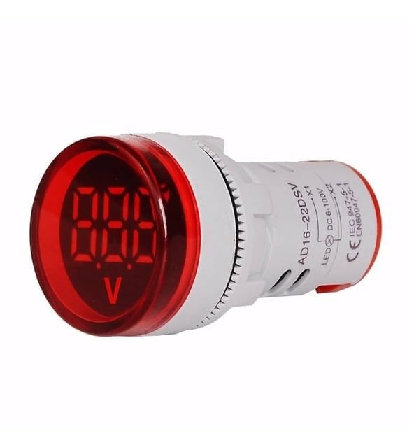 22mm Dijital Voltmetre Yuvarlak AC 60-500V 0-100A KIRMIZI