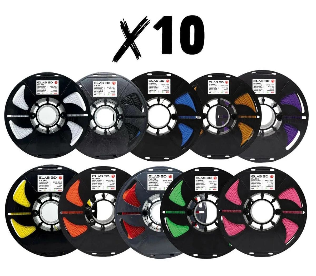 Elas 10'lu Paket PLA PRO Filament 1.75mm. 1kg