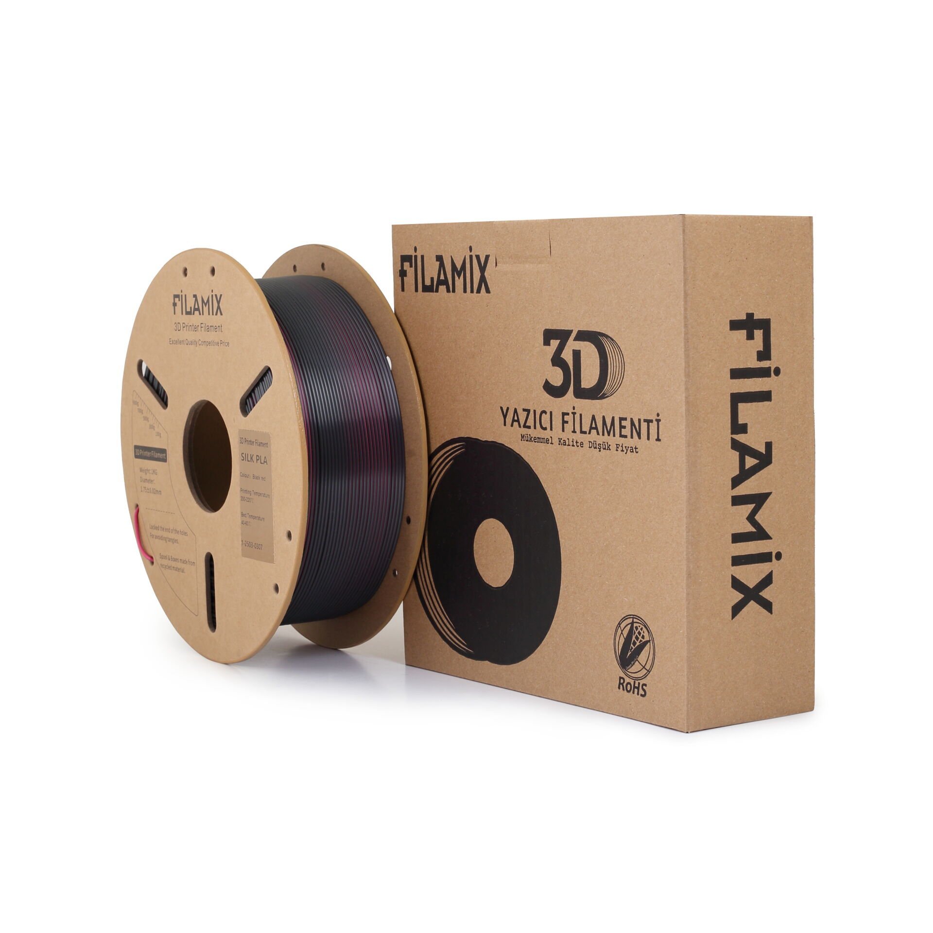 Filamix Kırmızı-Siyah Silk Magic Pla Filament 1.75mm. 1Kg