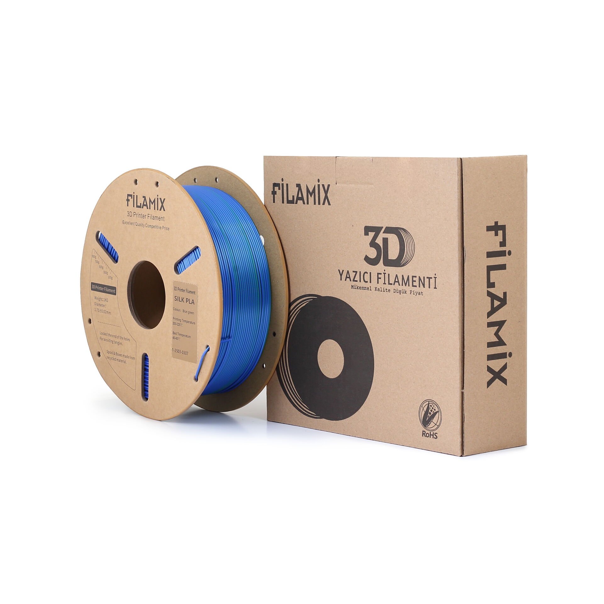 Filamix Mavi-Yeşil Silk Magic Pla Filament 1.75mm. 1Kg
