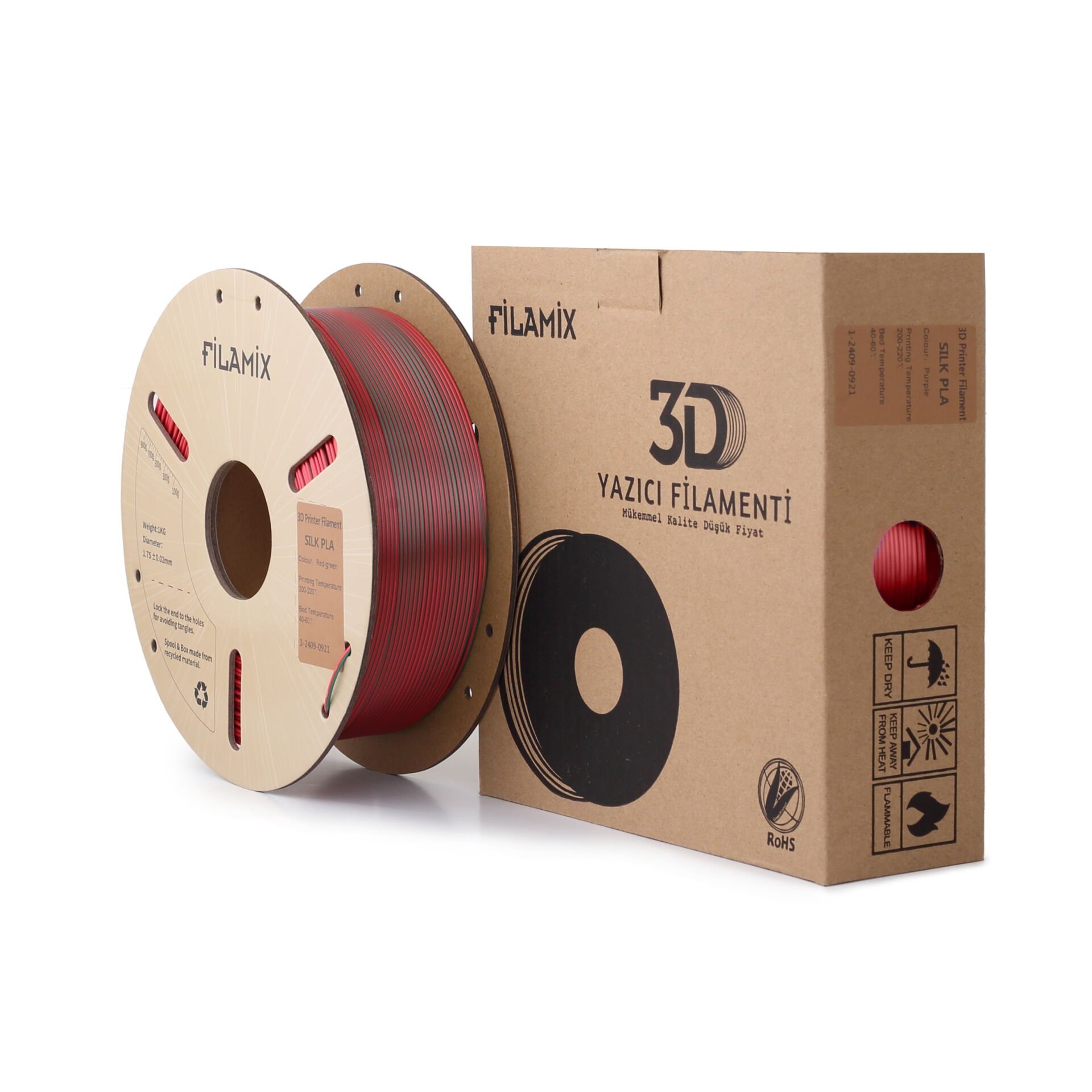 Filamix Kırmızı-Yeşil Silk Magic Pla Filament 1.75mm. 1Kg