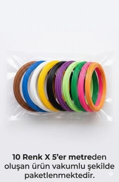 Vakumlu Pla Filament 10 Renk 5 Metre Toplam 50m.