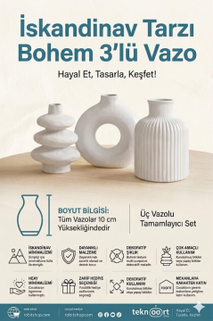 İskandinav Tarzı Bohem 3'lü Vazo 10 cm.