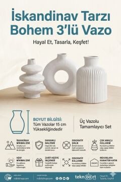İskandinav Tarzı Bohem 3'lü Vazo 15 cm.