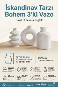 İskandinav Tarzı Bohem 3'lü Vazo 15 cm.