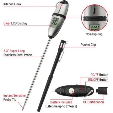 ThermoPro TP02S Işıklı Daldırma/Saplama Gıda Pişirme Termometresi