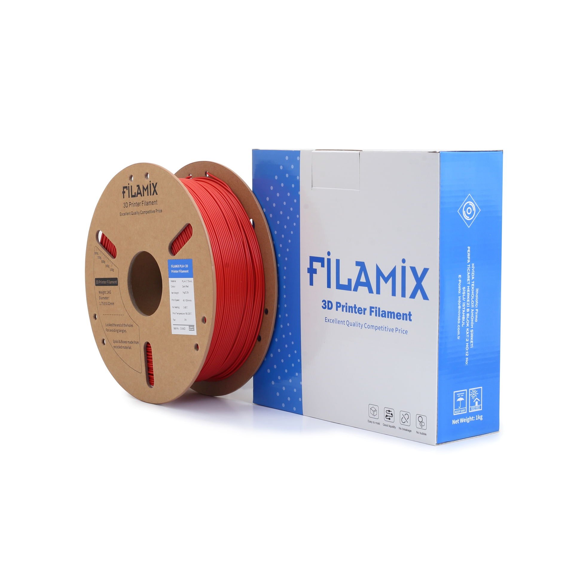 Filamix Koyu Kırmızı PLA Filament 1.75 mm 1000 Gr.