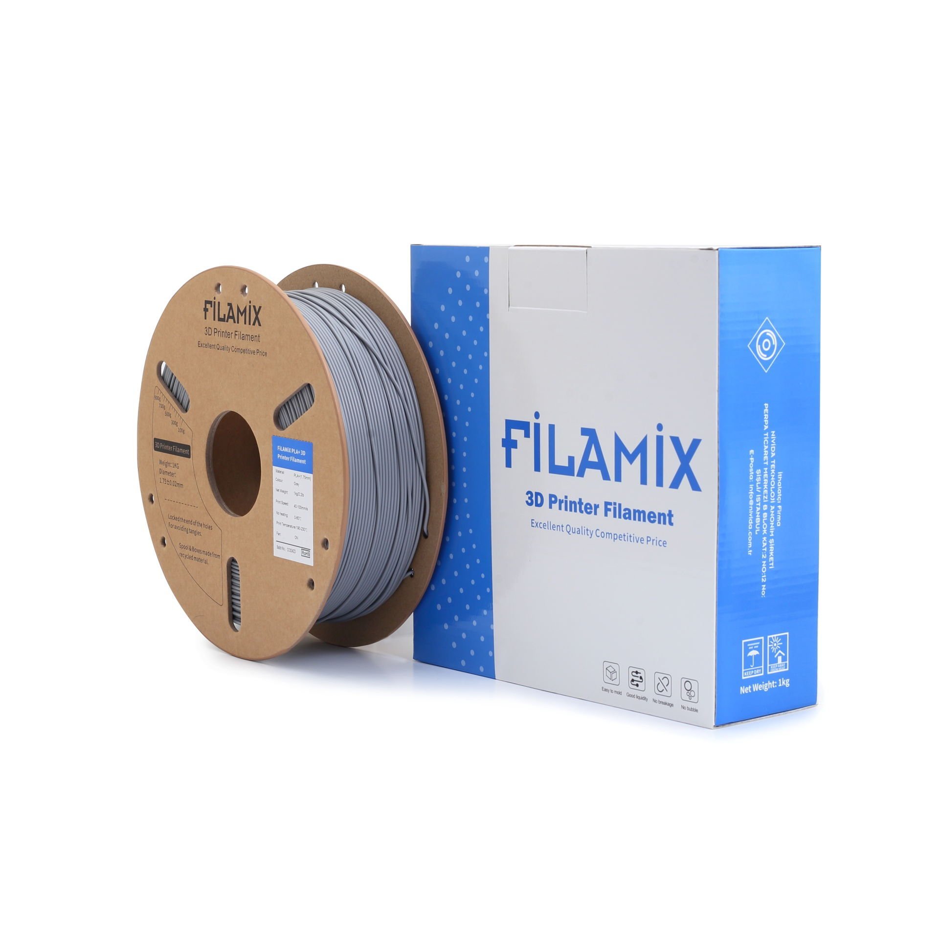 Filamix Gri PLA Filament 1.75 mm 1000 Gr.