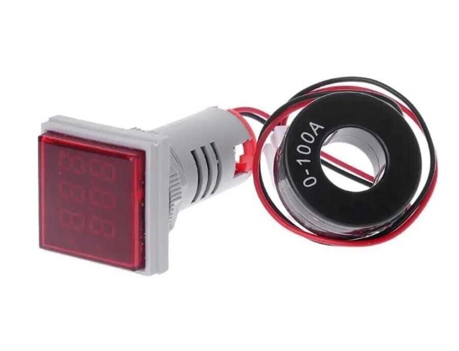 22mm Dijital Voltmetre KARE AC 60-500V 0-100A KIRMIZI