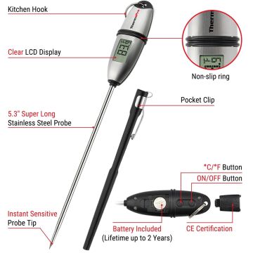 ThermoPro TP02S Işıklı Daldırma/Saplama Gıda Pişirme Termometresi
