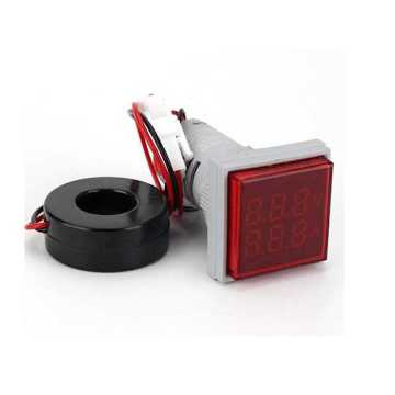 22mm Dijital Voltmetre-Ampermetre Kare AC 60-500V 0-100A KIRMIZI
