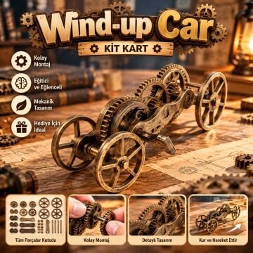 Kurmalı Araba Kit Card - Eğitici Deney Seti
