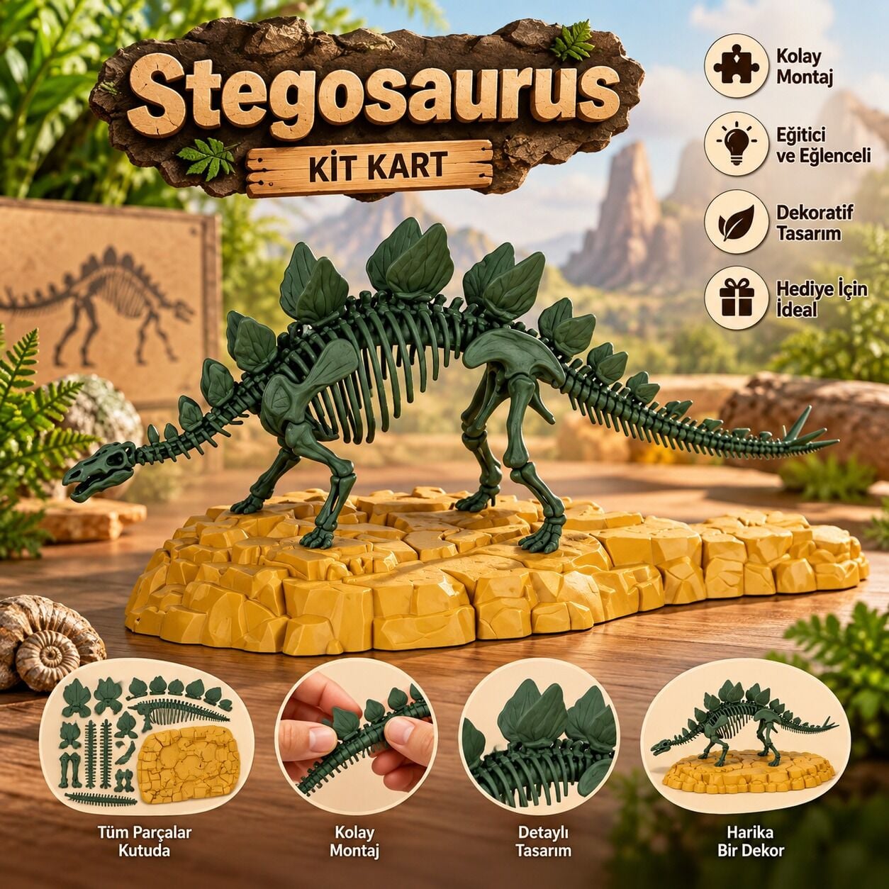 Stegosaurus İskeleti Kit Card - Eğitici Deney Seti