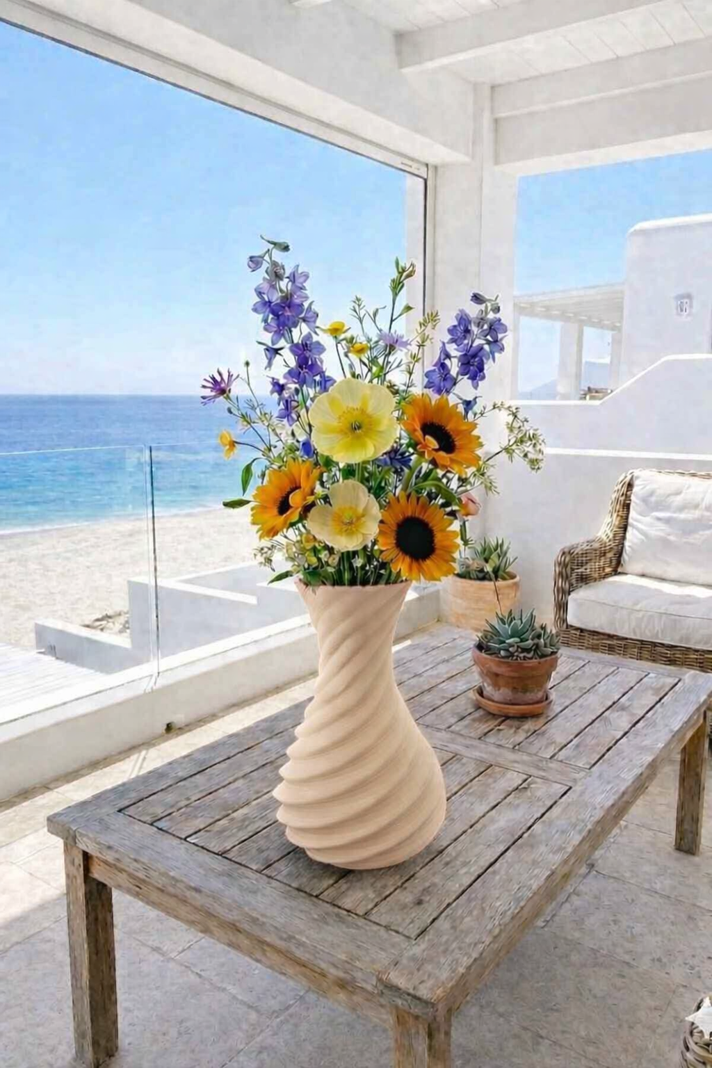 İskandinav Tarzı Spiral Plastik Vazo 18 cm. Ten Rengi
