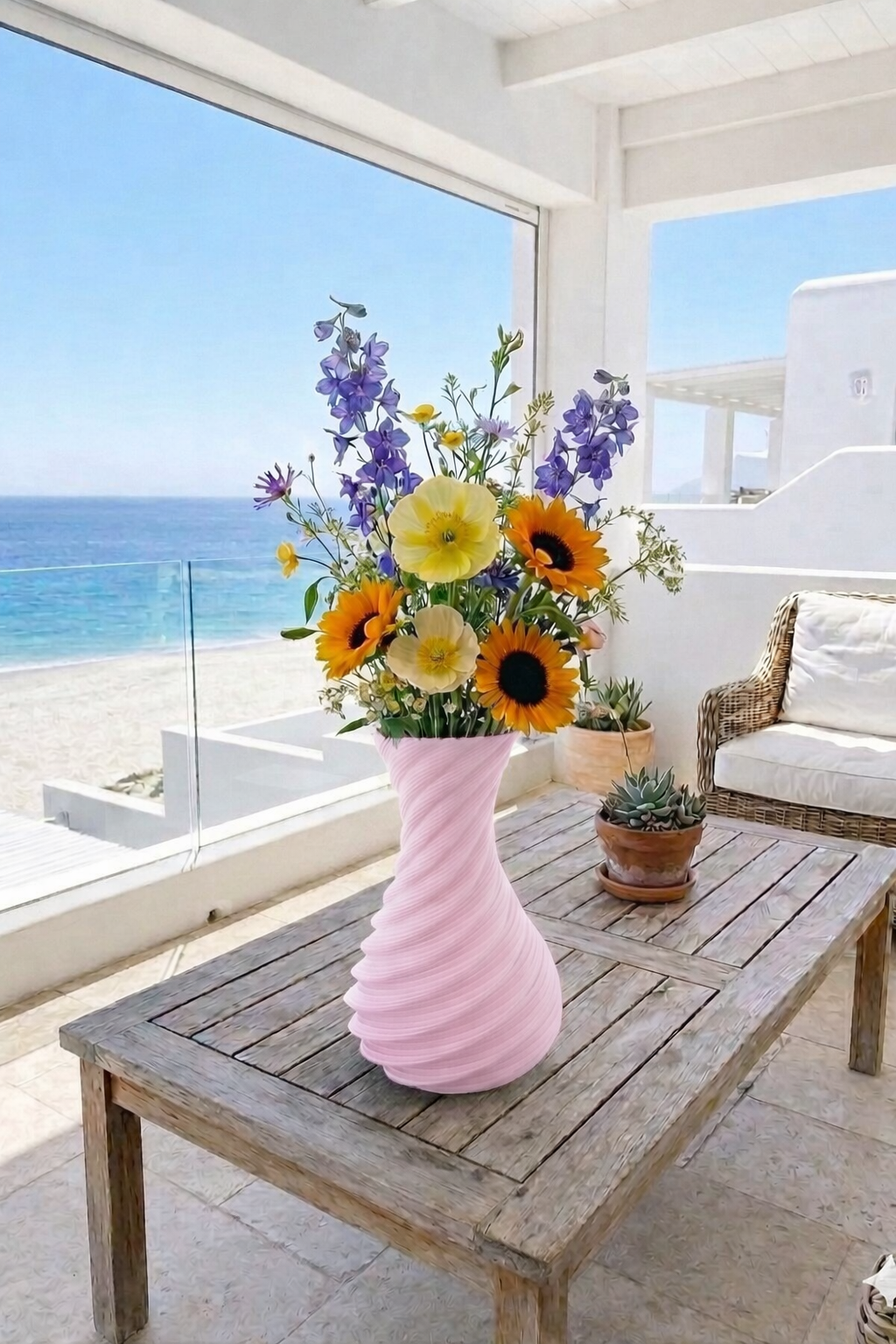 İskandinav Tarzı Spiral Plastik Vazo 18 cm. Açık Pembe