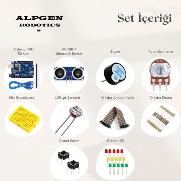 Arduino Uno (Klon) R3 Robotik Kodlama Başlangıç Seti 44 Parça + Proje Kitapçığı