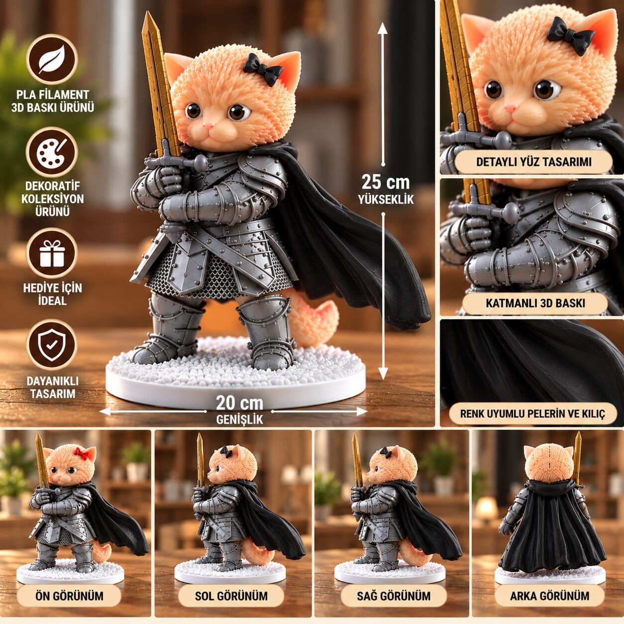 Cat Knight Gri 25cm.
